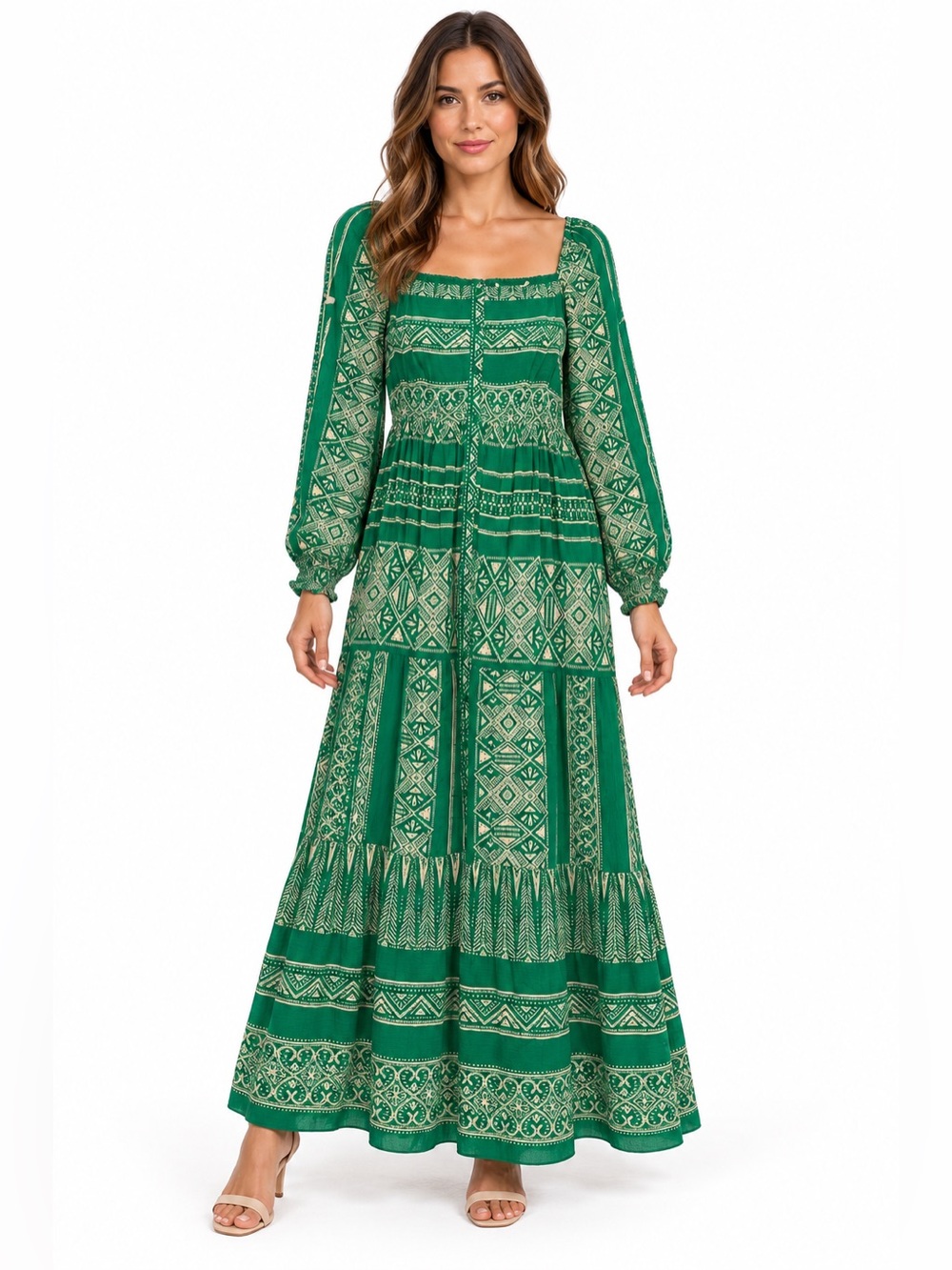 Hale Bob NWT Bohemian Green Printed Maxi Dress - Women Size Medium